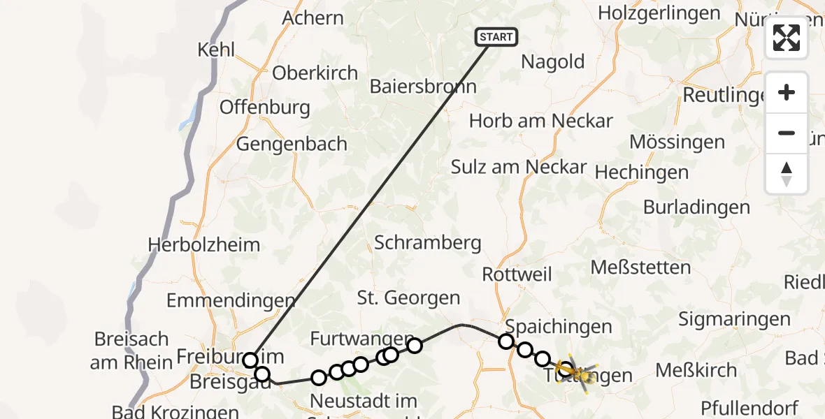 Flugroute Ambulanzhubschrauber Altensteig - Wurmlingen, 19 September 2026, 13:37