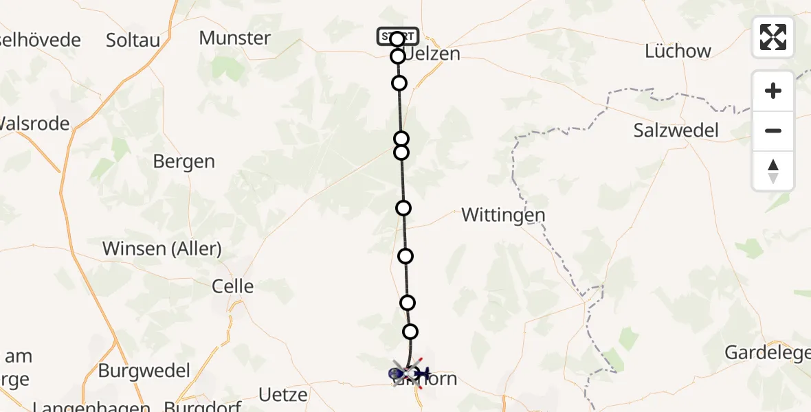 Flugroute Polizeihubschrauber Schwienau - Gifhorn Bundespolizei Hubschrauberlandeplatz, 19 September 2026, 13:46