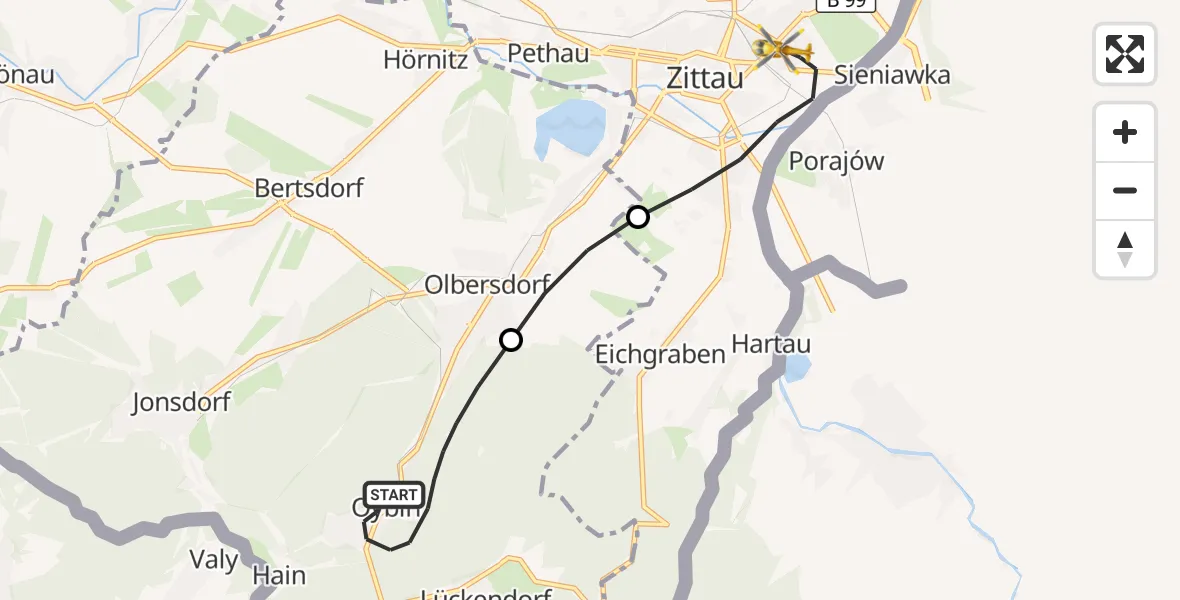 Flugroute Rettungshubschrauber Oybin - Zittau, 19 September 2026, 13:56