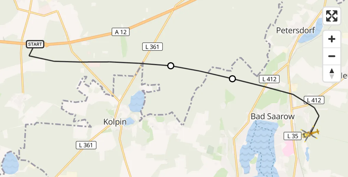 Flugroute Rettungshubschrauber Spreenhagen - Bad Saarow, 19 September 2026, 14:00