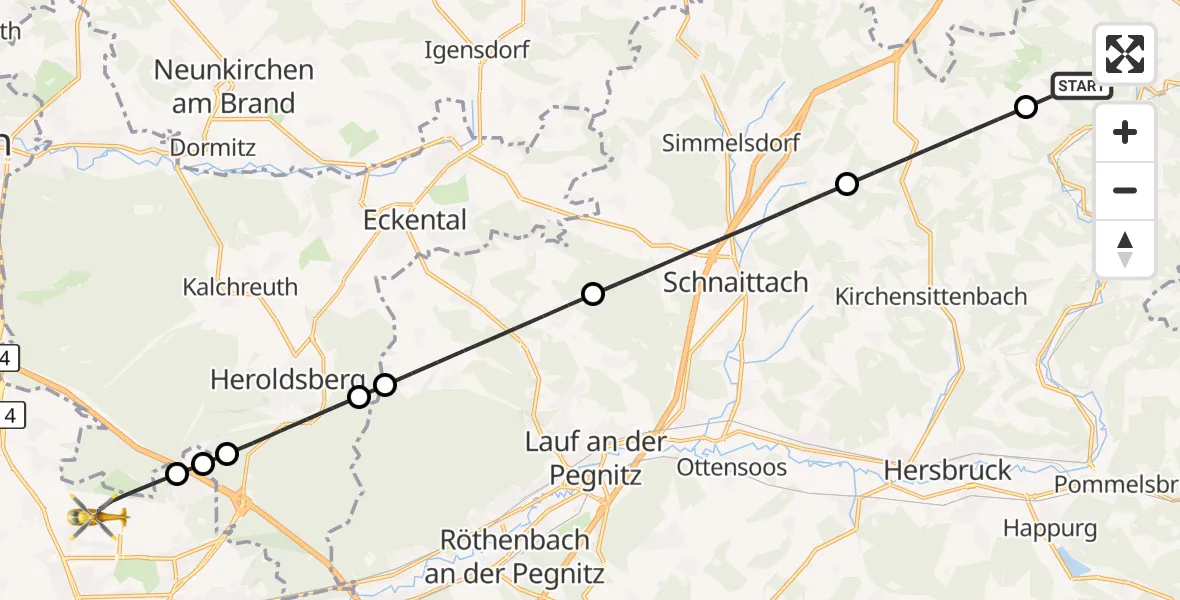 Flugroute Rettungshubschrauber Velden - Flughafen Nuremberg, 19 September 2026, 14:00