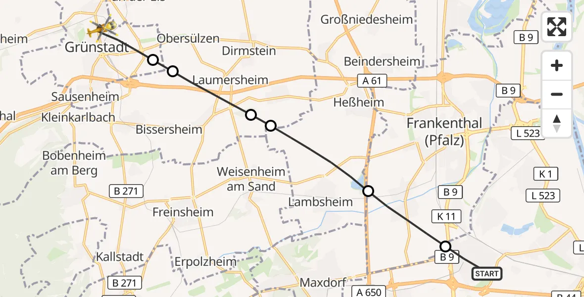 Flugroute Rettungshubschrauber Ludwigshafen am Rhein - Grünstadt, 19 September 2026, 14:02