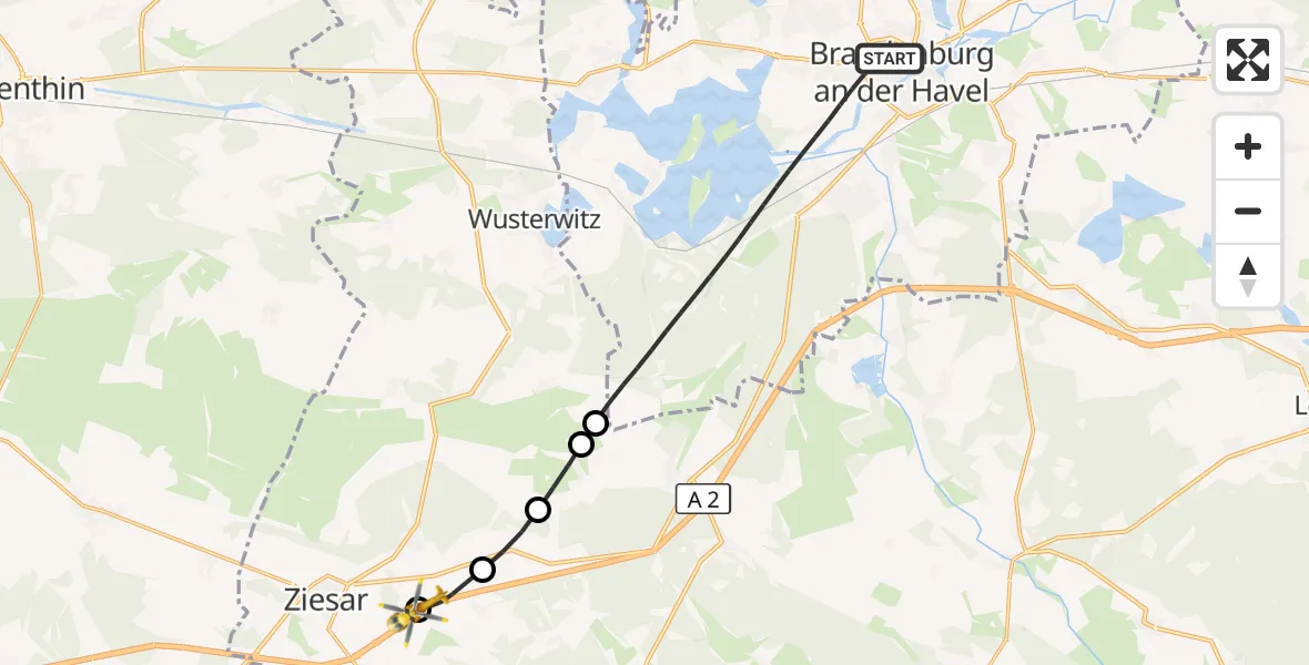 Flugroute Rettungshubschrauber Brandenburg an der Havel - Ziesar, 19 September 2026, 14:04