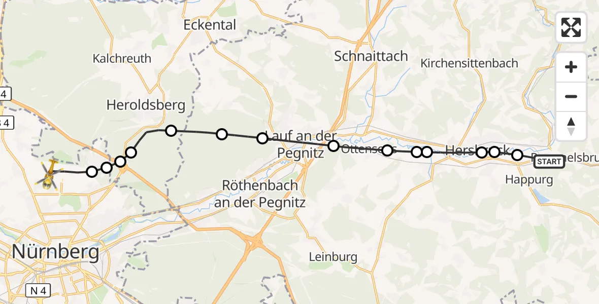 Flugroute Ambulanzhubschrauber Pommelsbrunn - Flughafen Nuremberg, 19 September 2026, 14:05