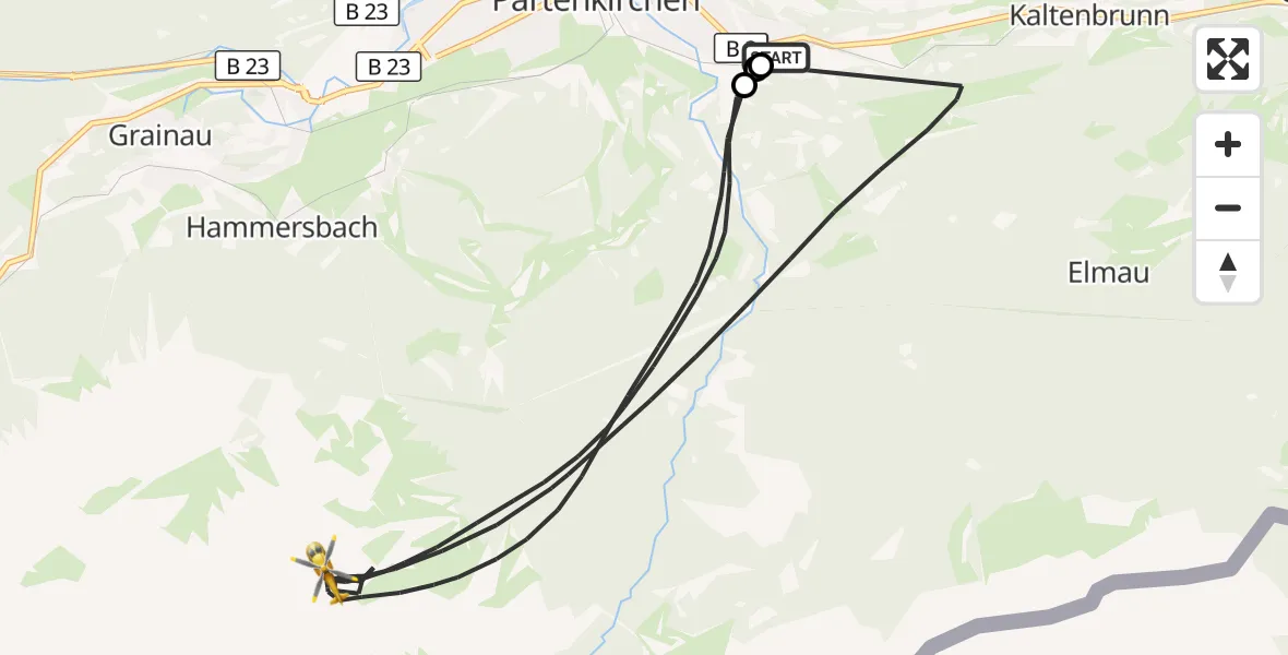 Flugroute Rettungshubschrauber Garmisch-Partenkirchen Clinic Hubschrauberlandeplatz - Garmisch-Partenkirchen, 19 September 2026, 14:07