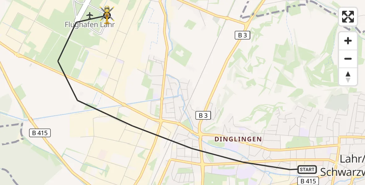 Flugroute Rettungshubschrauber Lahr/Schwarzwald - Lahr Flughafen, 19 September 2026, 14:08