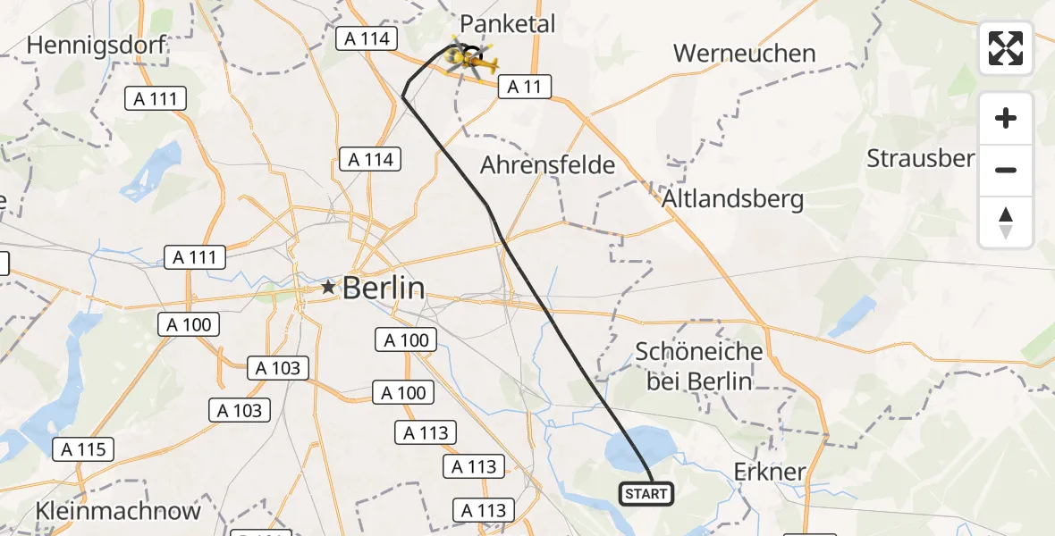 Flugroute Rettungshubschrauber Berlin - Helios Clinic Berlin-Buch, 19 September 2026, 14:08