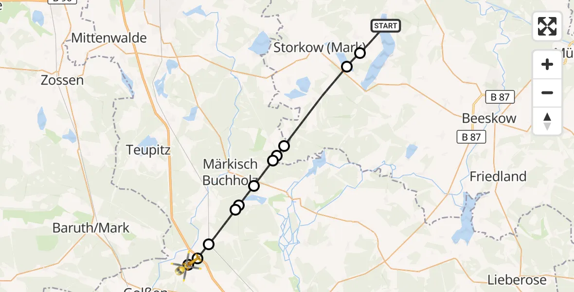 Flugroute Rettungshubschrauber Bad Saarow - Rietzneuendorf-Staakow, 19 September 2026, 14:15