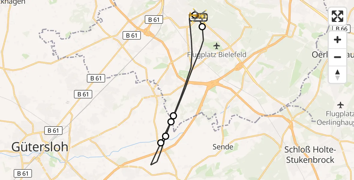 Flugroute Rettungshubschrauber Luftrettungszentrum Bielefeld - Luftrettungszentrum Bielefeld, 19 September 2026, 14:17