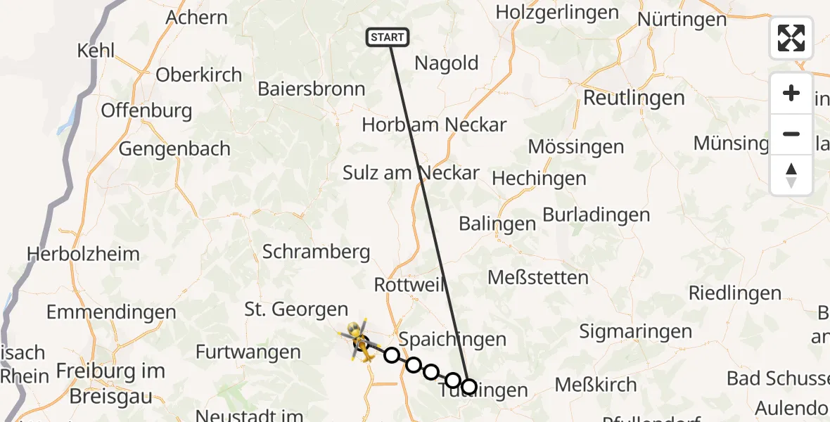 Flugroute Ambulanzhubschrauber Altensteig - DRF Air Rescue Station Villingen-Schwenningen Hubschrauberlandeplatz (Christoph 11), 19 September 2026, 14:20