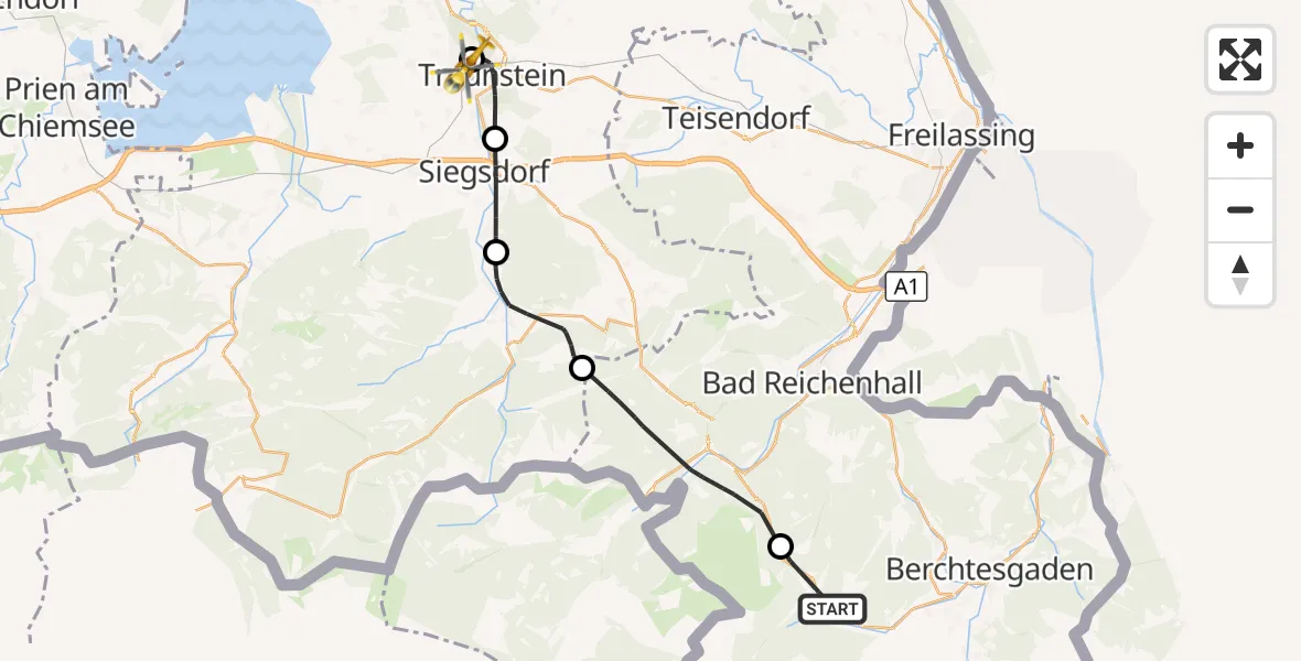 Flugroute Rettungshubschrauber Ramsau b.Berchtesgaden - Traunstein Hospital, 19 September 2026, 14:22