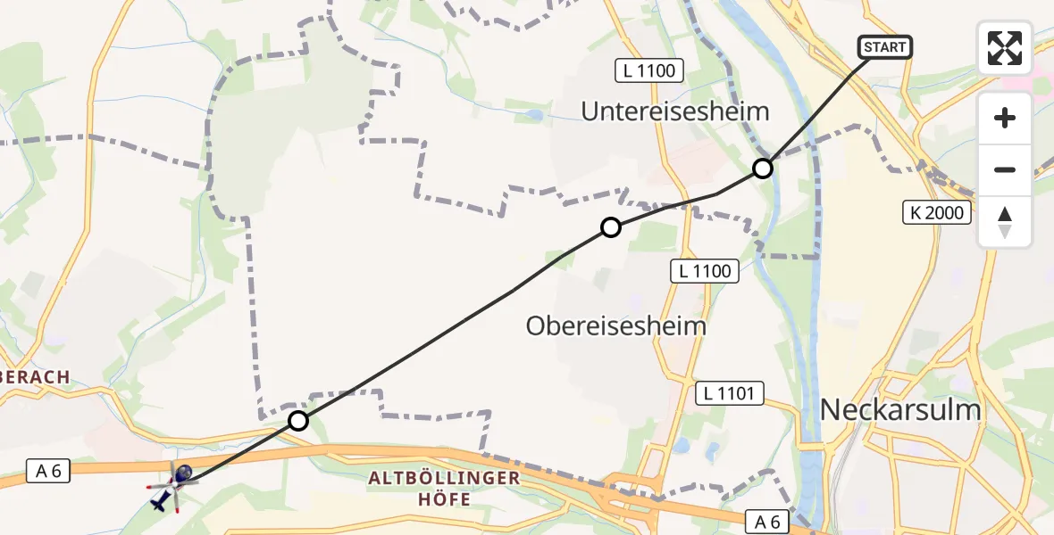 Flugroute Polizeihubschrauber Bad Friedrichshall - Heilbronn, 19 September 2026, 14:37