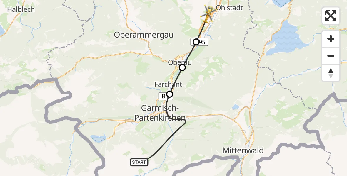 Flugroute Rettungshubschrauber Garmisch-Partenkirchen - Eschenlohe, 19 September 2026, 14:37