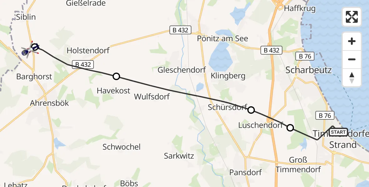 Flugroute Polizeihubschrauber Timmendorfer Strand - Christoph 12 Luftrettungszentrum, 19 September 2026, 14:46