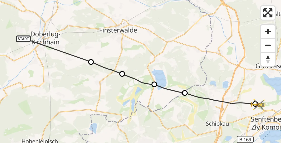 Flugroute Rettungshubschrauber Doberlug-Kirchhain - Senftenberg, 19 September 2026, 14:51