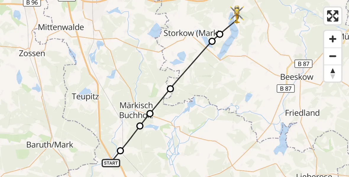 Flugroute Rettungshubschrauber Rietzneuendorf-Staakow - Bad Saarow, 19 September 2026, 14:53