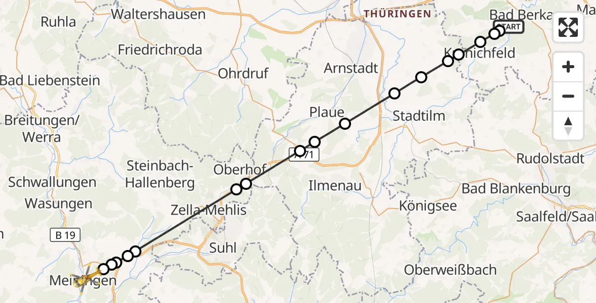 Flugroute Ambulanzhubschrauber Bad Berka - Meiningen, 19 September 2026, 14:53
