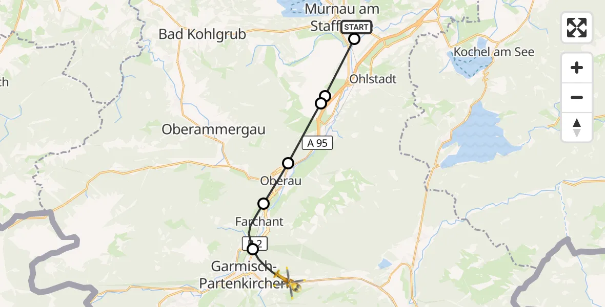Flugroute Rettungshubschrauber Murnau Accident Hospital - Garmisch-Partenkirchen, 19 September 2026, 14:58