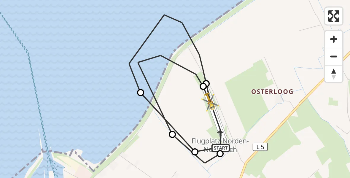 Flugroute Ambulanzhubschrauber Norden-Norddeich Flughafen - Norden-Norddeich Flughafen, 19 September 2026, 15:00