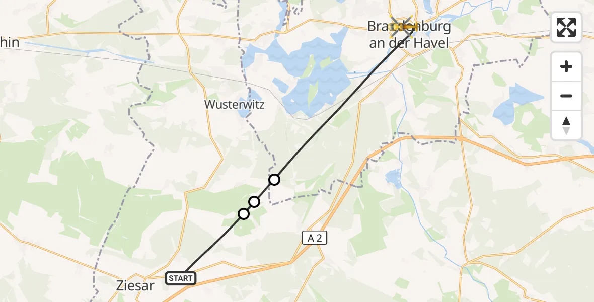 Flugroute Rettungshubschrauber Ziesar - Brandenburg an der Havel, 19 September 2026, 15:02