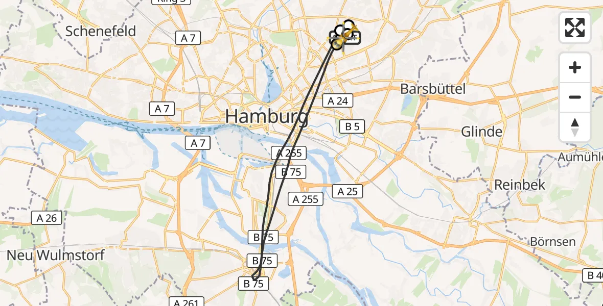 Flugroute Rettungshubschrauber Hamburg Military Hospital - Hamburg Military Hospital, 19 September 2026, 15:05
