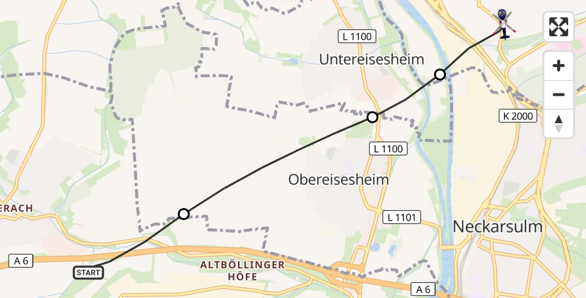 Flugroute Polizeihubschrauber Heilbronn - Bad Friedrichshall, 19 September 2026, 15:11