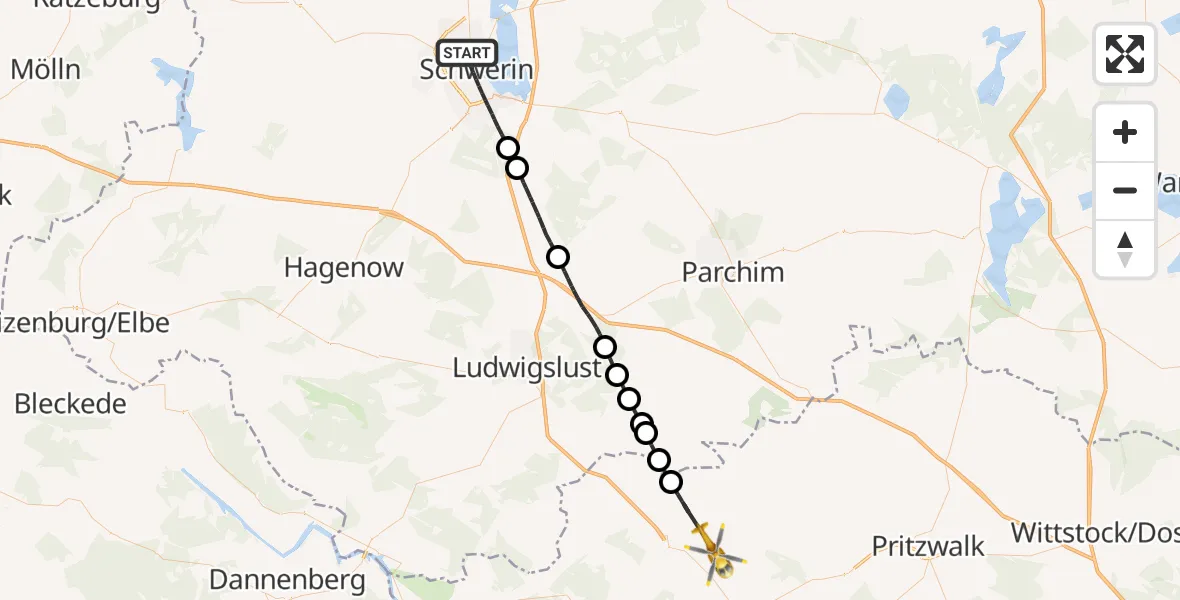 Flugroute Rettungshubschrauber Schwerin - Karstädt, 19 September 2026, 15:11