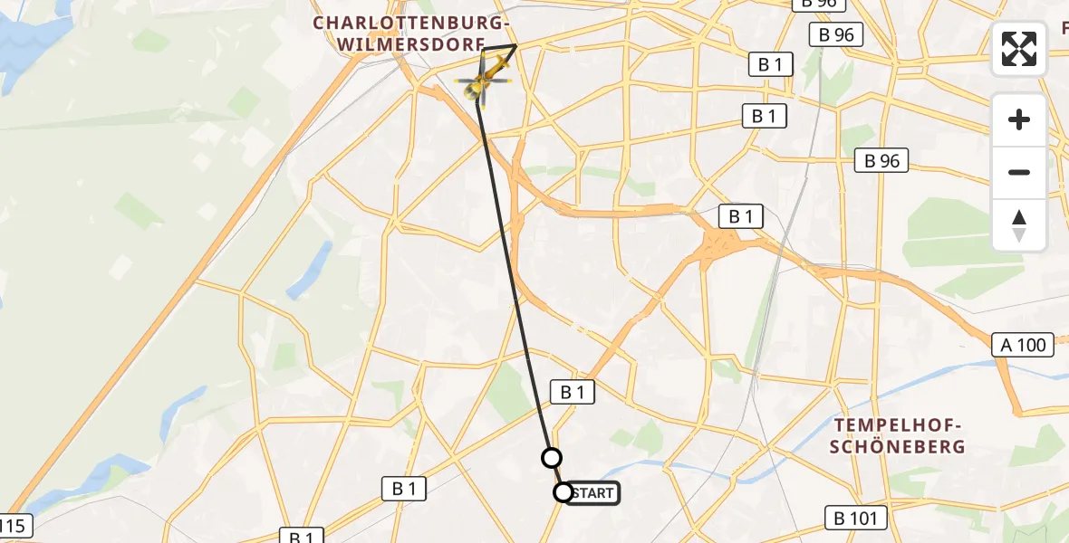 Flugroute Rettungshubschrauber Charité Clinic Benjamin Franklin Campus - Berlin, 19 September 2026, 15:18