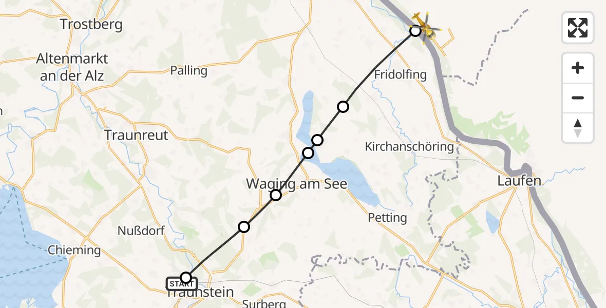 Flugroute Rettungshubschrauber Traunstein Hospital - Riedersbach, 19 September 2026, 15:22