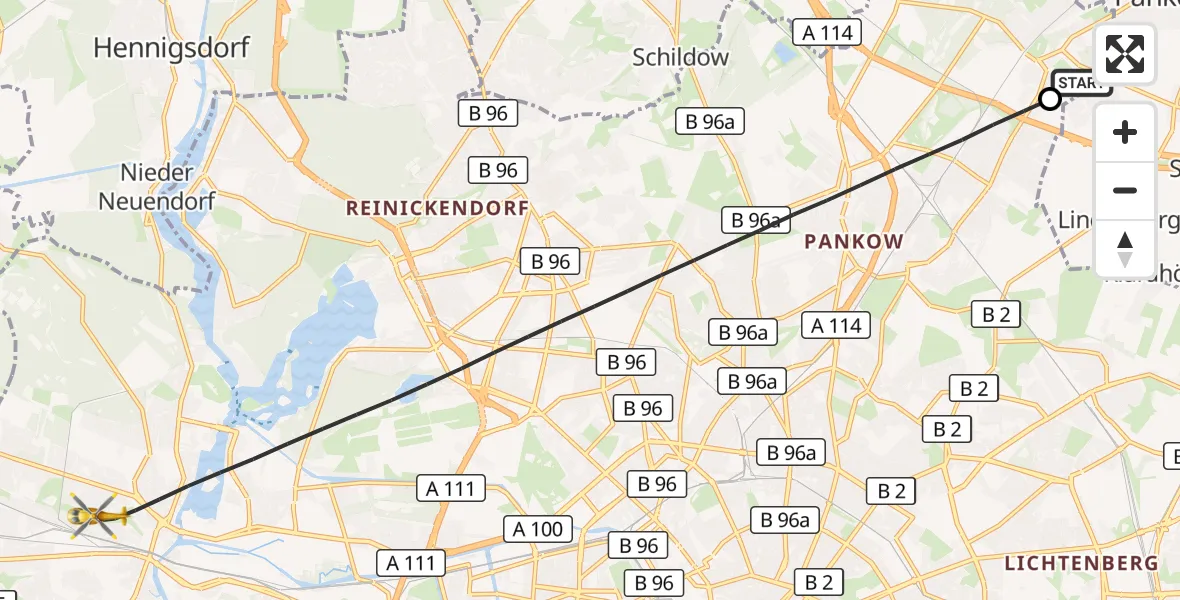 Flugroute Rettungshubschrauber Helios Clinic Berlin-Buch - Berlin, 19 September 2026, 15:22