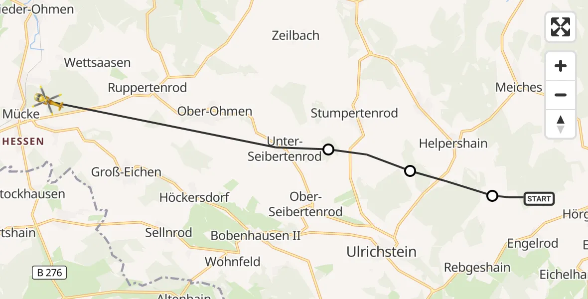 Flugroute Rettungshubschrauber Lautertal (Vogelsberg) - Mücke, 19 September 2026, 15:27