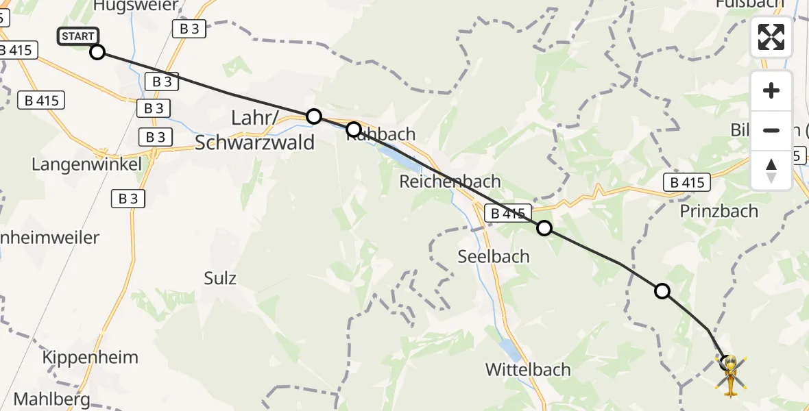 Flugroute Rettungshubschrauber Lahr Flughafen - Steinach, 19 September 2026, 15:27