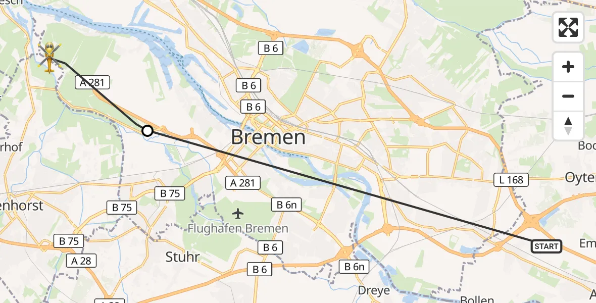 Flugroute Rettungshubschrauber Achim - Bremen, 19 September 2026, 15:35
