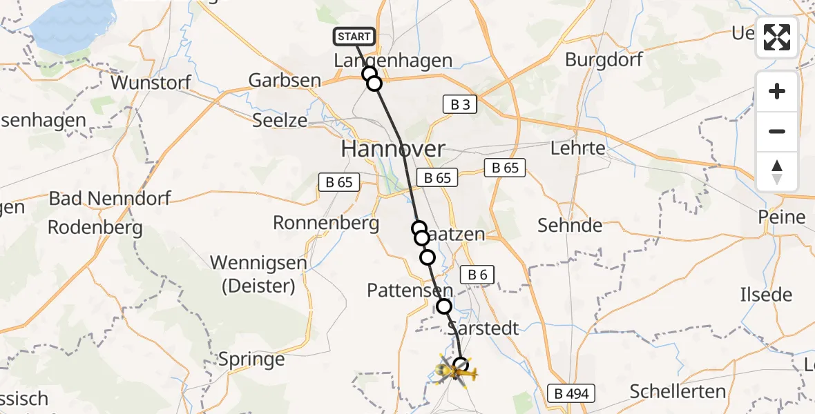 Flugroute Rettungshubschrauber Flughafen Hannover - Nordstemmen, 19 September 2026, 15:37