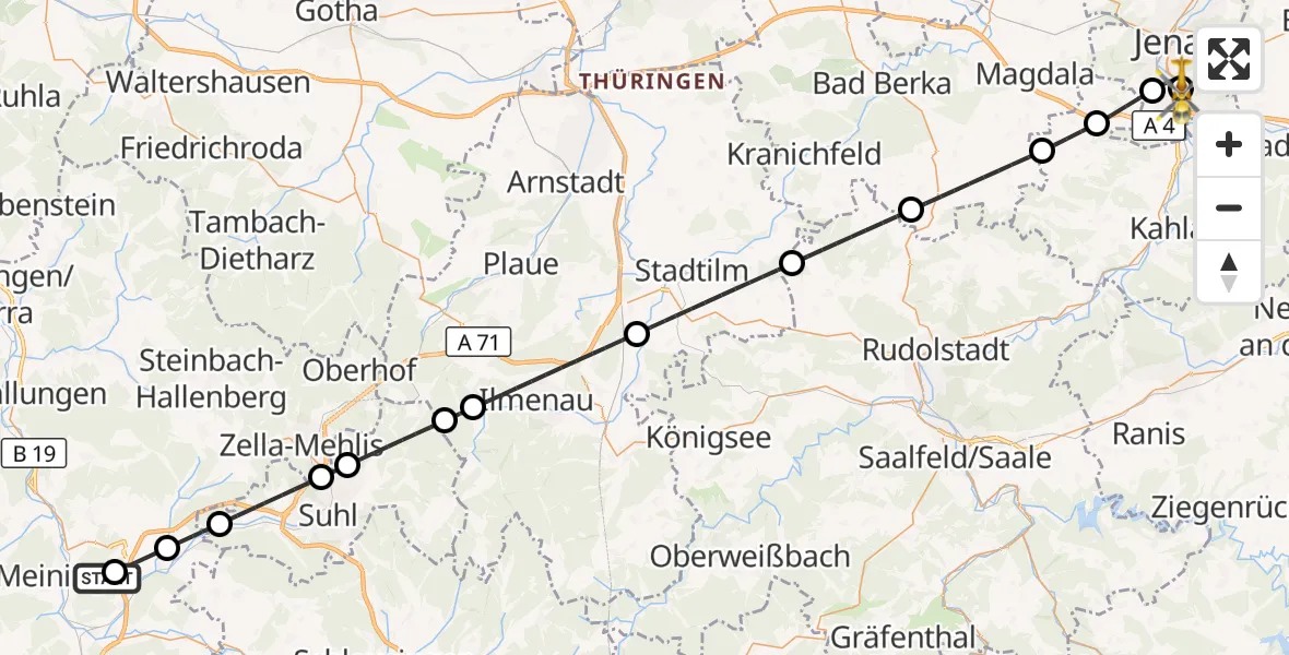 Flugroute Ambulanzhubschrauber Meiningen - Lobeda Hubschrauberlandeplatz, 19 September 2026, 15:38