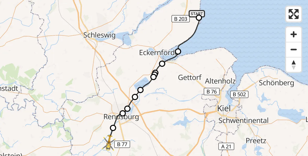 Flugroute Ambulanzhubschrauber Damp - Schülp b.Rendsburg, 19 September 2026, 15:46