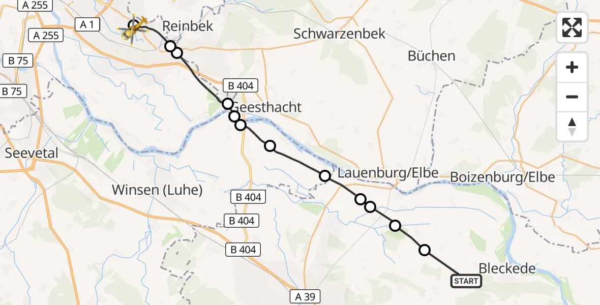 Flugroute Rettungshubschrauber Bleckede - Christoph Hansa ADAC Hubschrauberlandeplatz, 19 September 2026, 15:49