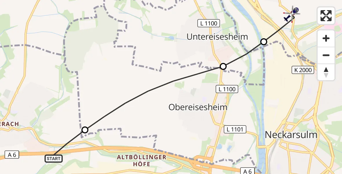 Flugroute Polizeihubschrauber Heilbronn - Bad Friedrichshall, 19 September 2026, 15:57