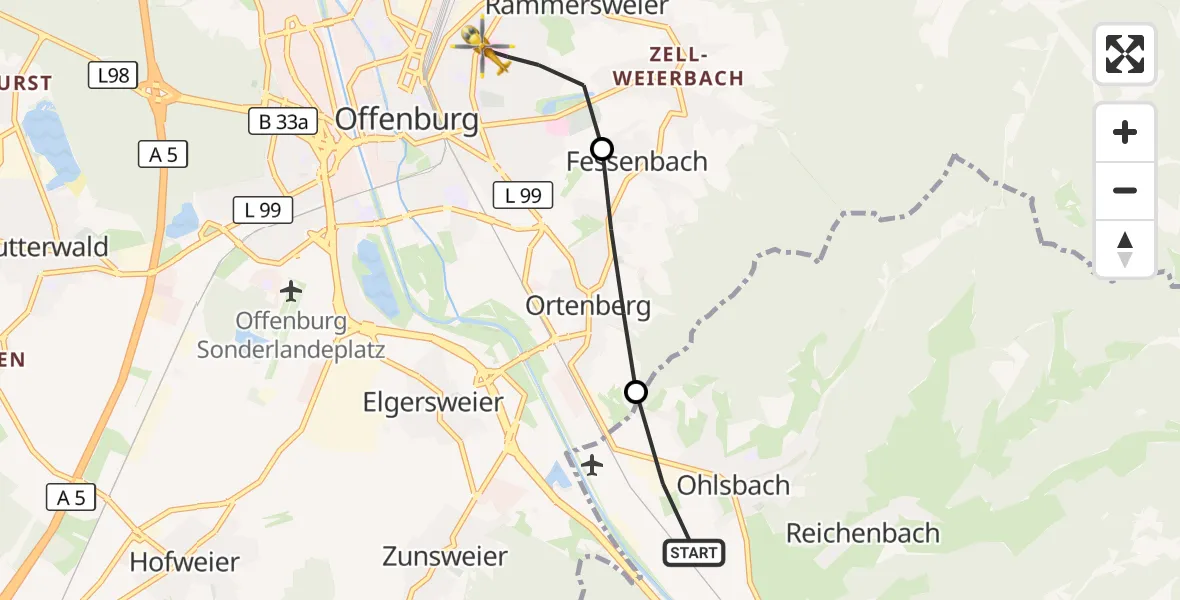 Flugroute Rettungshubschrauber Ohlsbach - Offenburg, 19 September 2026, 16:02
