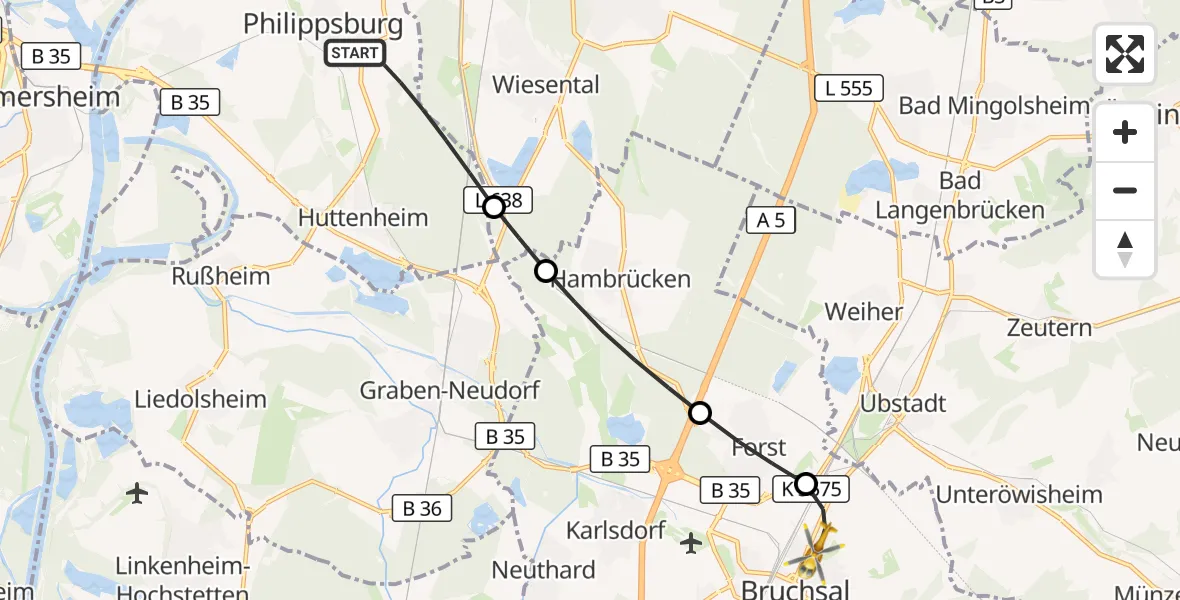 Flugroute Ambulanzhubschrauber Philippsburg - Bruchsal, 19 September 2026, 16:13