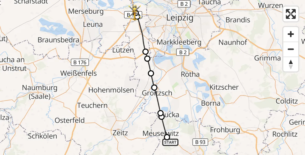Flugroute Rettungshubschrauber Kriebitzsch - ADAC Air Rescue Station Leipzig/Schkeuditz-Dölzig Hubschrauberlandeplatz (Christoph 61), 19 September 2026, 16:13
