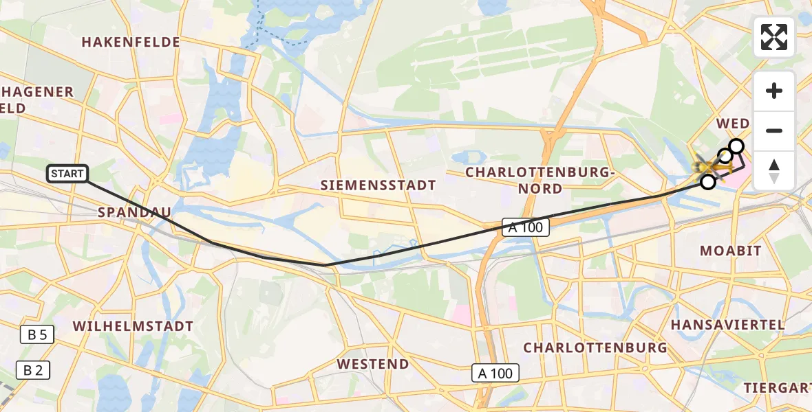Flugroute Rettungshubschrauber Berlin - Charité Clinic Virchow Campus Hubschrauberlandeplatz, 19 September 2026, 16:19