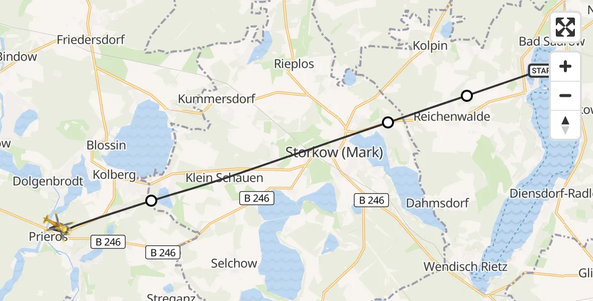 Flugroute Rettungshubschrauber Bad Saarow - Heidesee, 19 September 2026, 16:23