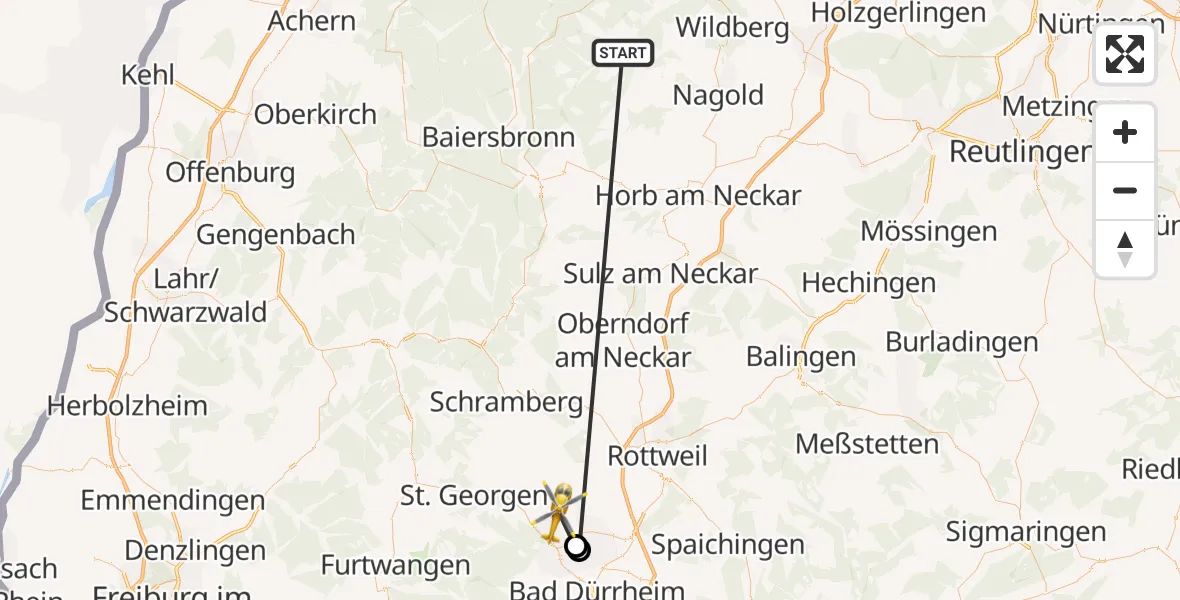 Flugroute Ambulanzhubschrauber Altensteig - Villingen-Schwenningen, 19 September 2026, 16:24