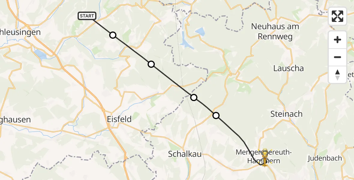Flugroute Rettungshubschrauber Schleusegrund - Frankenblick, 19 September 2026, 16:25