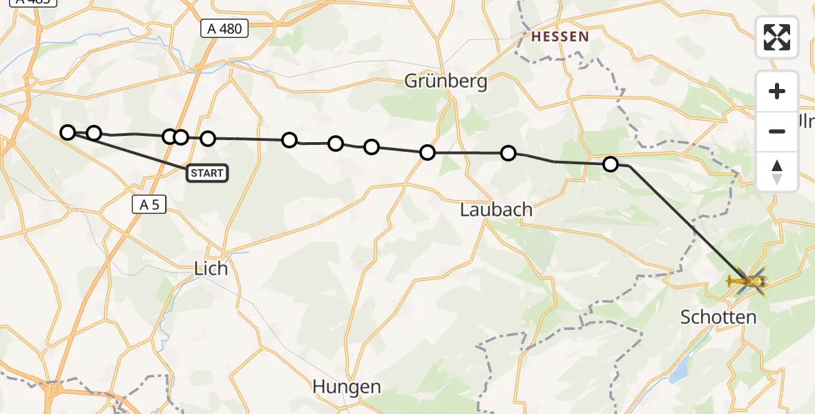 Flugroute Rettungshubschrauber Lich - Schotten, 19 September 2026, 16:25