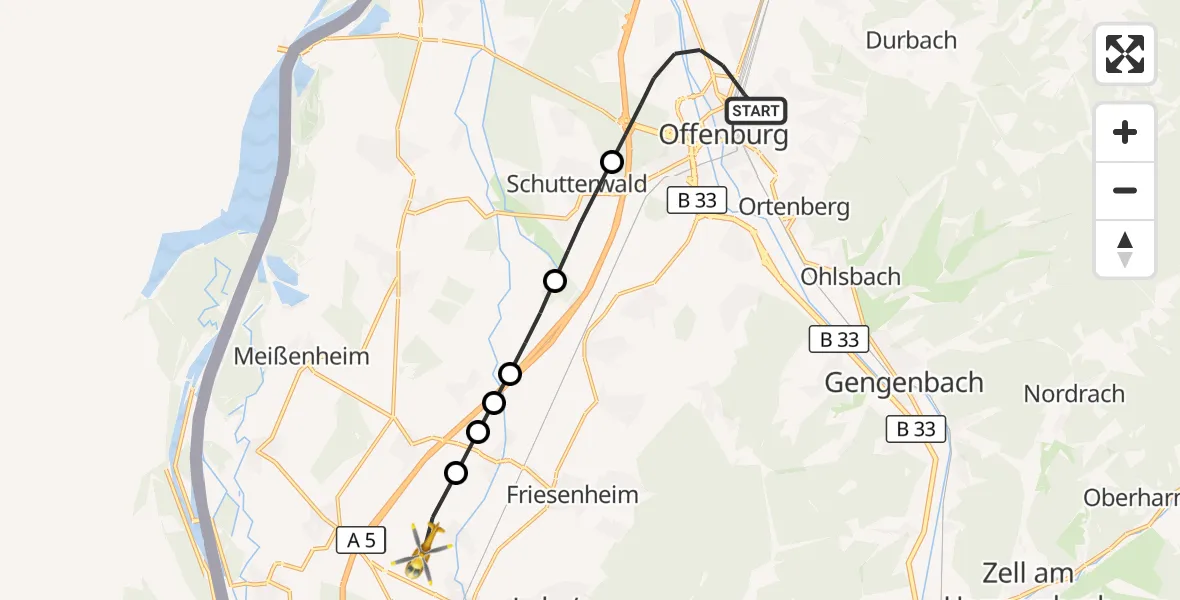 Flugroute Rettungshubschrauber Offenburg - Lahr Flughafen, 19 September 2026, 16:27