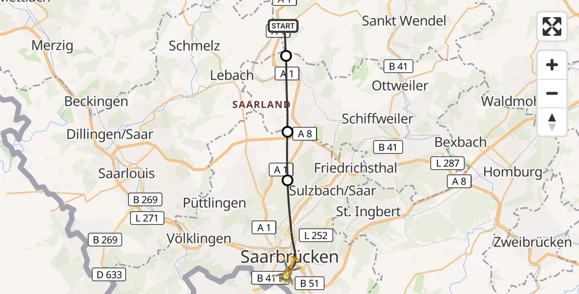 Flugroute Rettungshubschrauber Tholey - Saarbrücken, 19 September 2026, 16:29