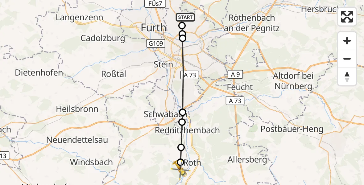 Flugroute Rettungshubschrauber Flughafen Nuremberg - Roth, 19 September 2026, 16:36