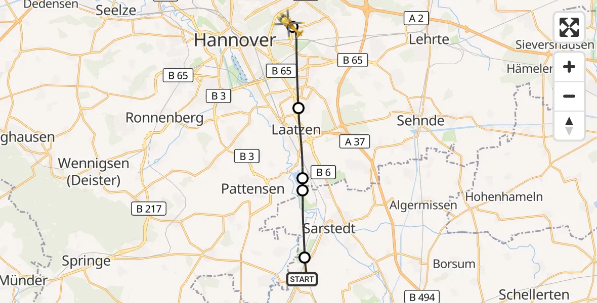 Flugroute Rettungshubschrauber Nordstemmen - Hannover Luftrettung Hubschrauberlandeplatz (Christoph 4), 19 September 2026, 16:36